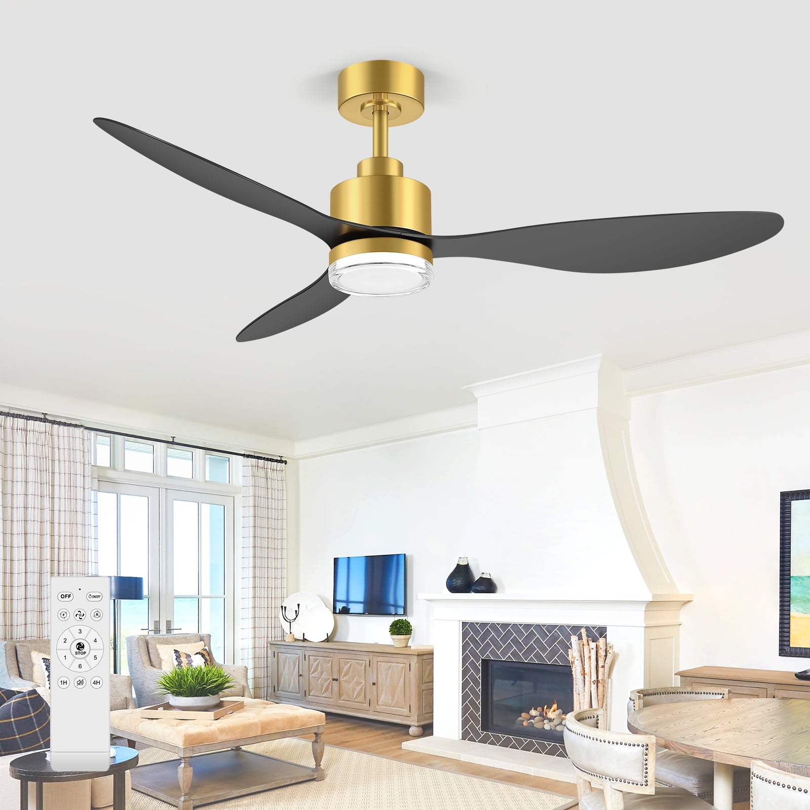 ALKAFY 52 inch Golden Ceiling Fan with LED Light and Remote -  3 Color Temperatures, for Living Room & Bedroom