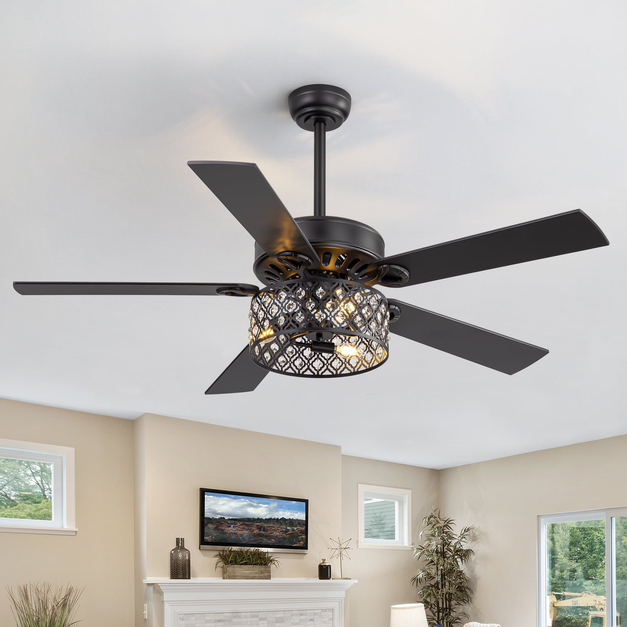ALKAFY 52 inch Traditional Black Ceiling Fan with Light & Remote - Reversible Blades for Bedroom/Living/Dining
