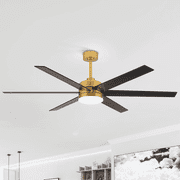 ALKAFY 65 inch Ceiling Fan with Light and Remote Control, 6-Blade Reversible DC Motor, 6-Speed, Modern Black & Gold LED Chandelier for Indoor Use