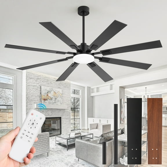 ALKAFY 72 inch Matte Black Ceiling Fan with LED Light - 8 Dual-Sided Plywood Blades, 6 Speeds, 3 Color Temps, Remote, Bedroom/Living/Kitchen/Dining
