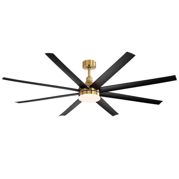 ALKAFY 72 inch Gold Plated Ceiling Fan with LED Light - 8 Black ABS Blades, 6 Speeds, 3 Color Temps, Living/Kitchen/Dining