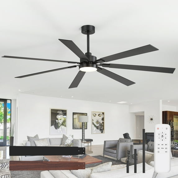 ALKAFY 72 inch Industrial Ceiling Fan with LED Light and Remote, 7 Plywood Blades, for Large Living Spaces