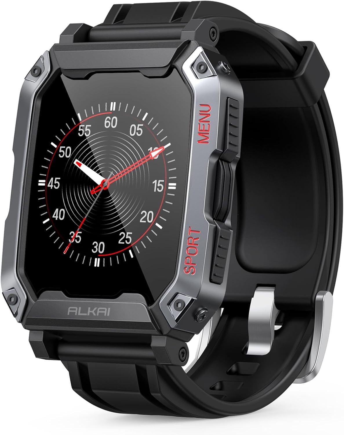 ALKAI Military Smart Watches for Men 2.02'' Super HD Display Rugged with 5ATM Waterproof Bluetooth Call,107 Sports Modes,AI Voice Assistant for Android/ios, Black