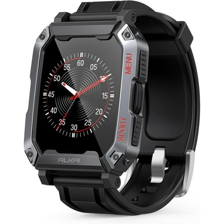 ALKAI Military Smart Watches for Men 2.02'' Super HD Display Rugged with 5ATM Waterproof Bluetooth Call,107 Sports Modes,AI Voice Assistant for Android/ios, Black