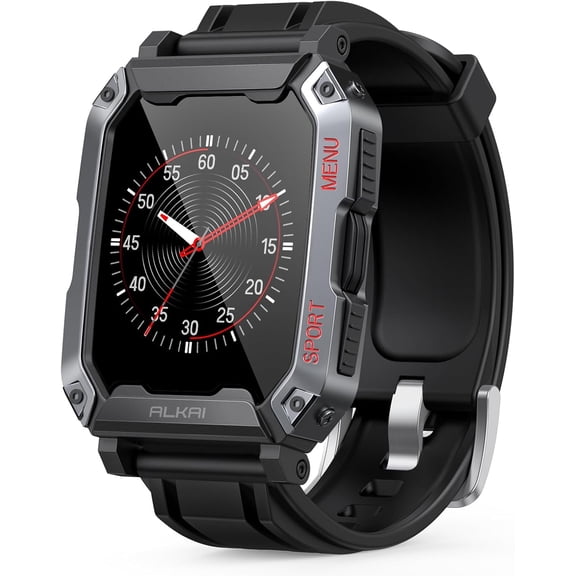 ALKAI Military Smart Watches for Men 2.02'' Super HD Display Rugged with 5ATM Waterproof Bluetooth Call,107 Sports Modes,AI Voice Assistant for Android/ios, Black