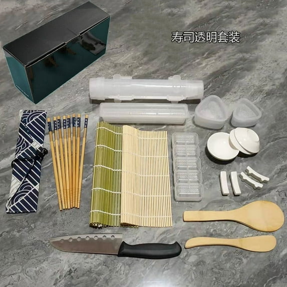 ALL in 1 Sushi Bazooka Roller Kit with Chefs Knife, Sushi Making Kit, Bamboo Mats, Bazooka Roller, Rice Mold, Temaki Sushi Mats, Rice Paddle, Rice Spreader, Chopsticks, Sauce Dishes, Guide Book