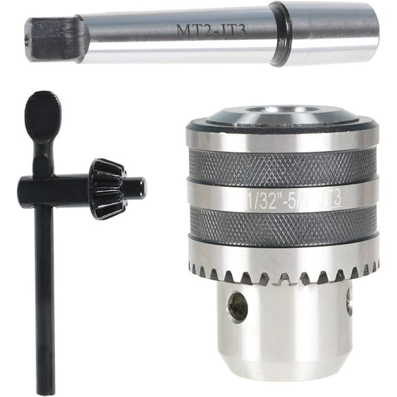 ALL-CARB 1/32 Inch To 5/8 Inch MT2 Drill Chuck for Lathe, Heavy Duty Drill Chuck Adapter with Chuck Key MT2-JT3 Shank, Drill Press Chuck for Milling Machine