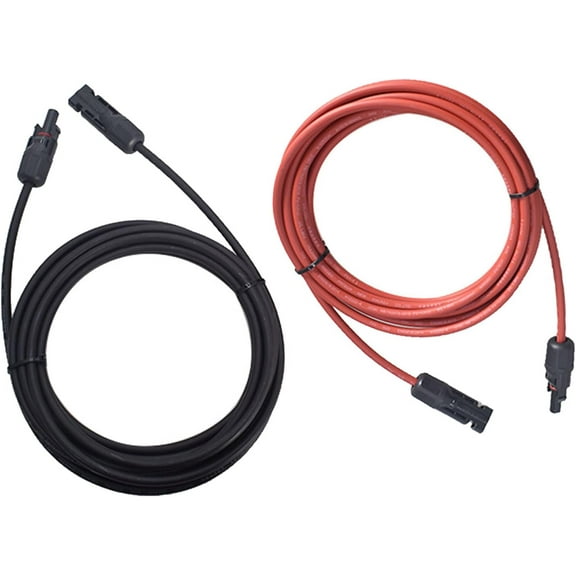 ALL-CARB 1 Pair 15 Ft Solar Panel Extension Cable Wire Connector 12 AWG Wire + Male Female Plug Red and Black