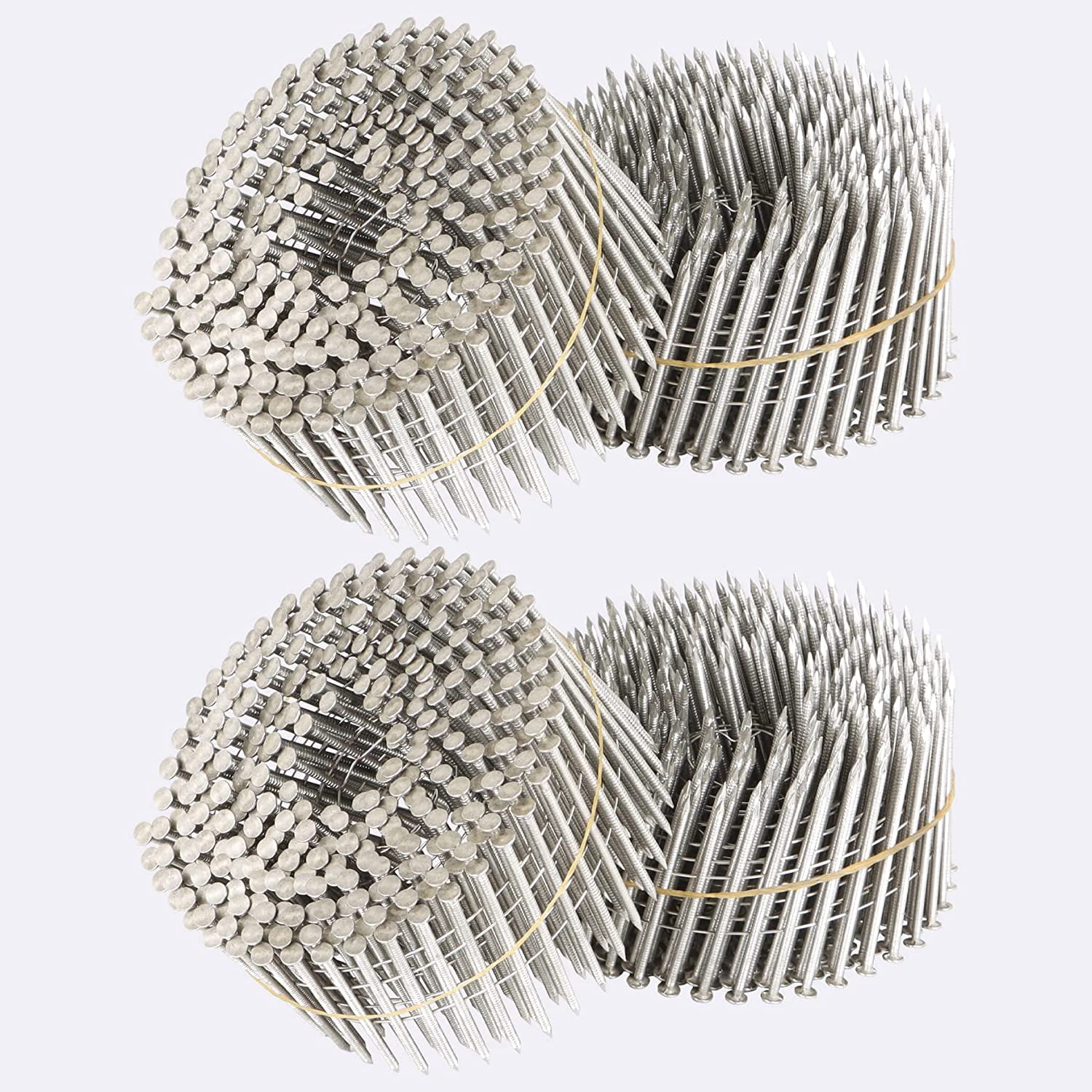 ALL-CARB 1200 Count Stainless Steel Coil Roofing Ring Shank Siding Nails 15-Degree Collated Wire Coil 1-1/2 Inch, 0.09 Inch Ring Shank, Small Cap Coil Stud Siding Nails