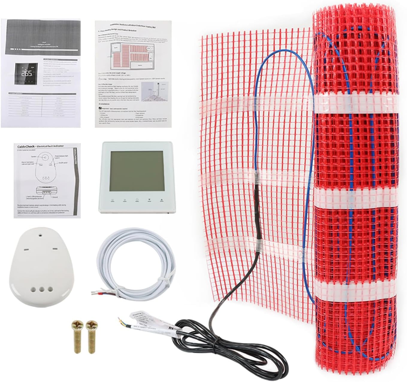 ALL-CARB 120V Electric Floor Heating System for Tile and Stone with Floor Sensing Thermostat20 Sqft Heating Mat System