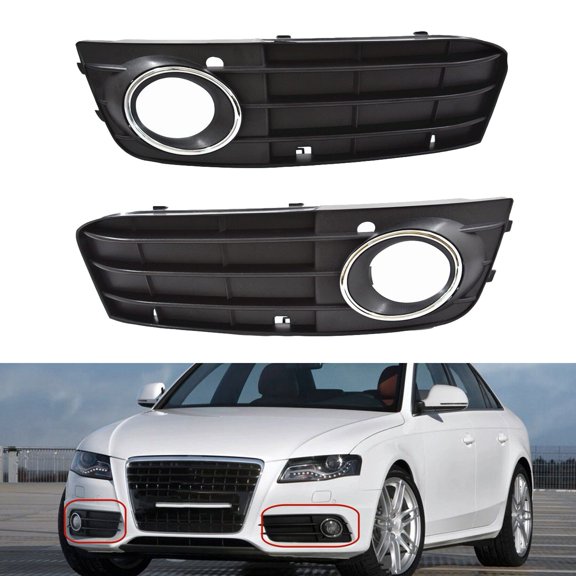 ALL-CARB 2-pack Front Bumper Fog Light Cover Grilles Replacement for 2009-2012 Audi A4 B8 A4L Left and Right Side