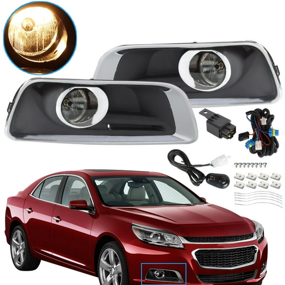 ALL-CARB 2Pcs Fog Lights Assembly Replacement for 2013-2015 Chevy Malibu with Bulbs + Bezels + Harness Switch Kit Driver & Passenger Side