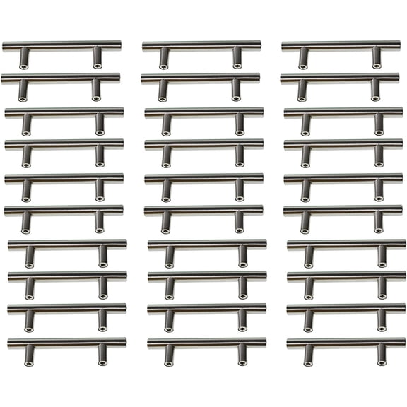 ALL-CARB 30Pcs Drawer Handles 5 Inch Cabinet Handle Brushed Stainless Steel T-Shaped Handle Kitchen Cabinet Pulls