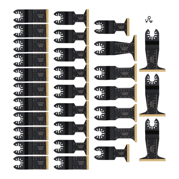 ALL-CARB 30Pcs Titanium Oscillating Saw Blades Kit, Assorted Sizes 1.34",1.73",Long 1.73",Wide 2.68", Universal Cutting Blades for Wood Metal Plastic