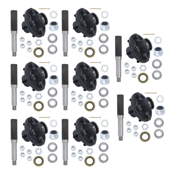ALL-CARB 4 On 4 Inch Trailer Hub Kit and 1 Inch Round BT8 Spindle with Trailer Bearing Kit 8 Set