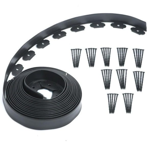 ALL-CARB 40FT No-Dig Landscape Edging, Plastic Landscape Edging Kit with 50 Spikes, Plastic Garden Border for Flower Beds, Tree Rings, Rock Beds, Sidewalks