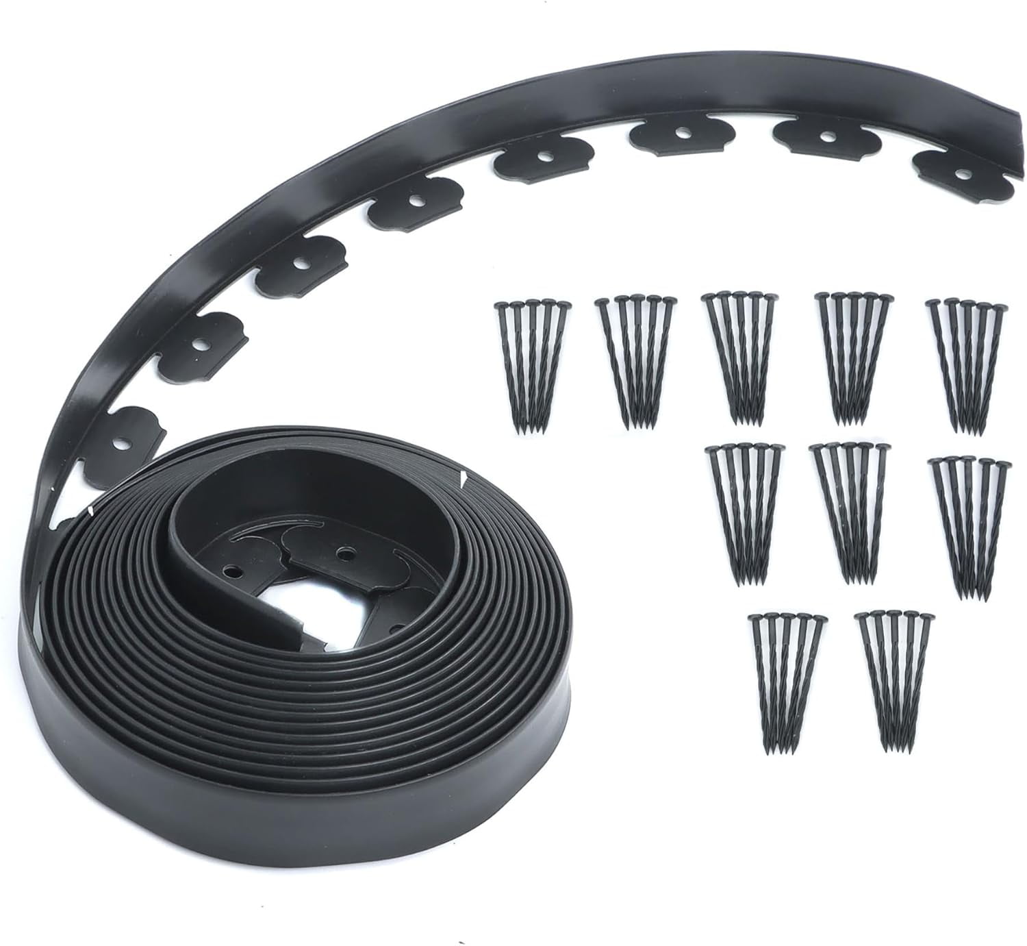 ALL-CARB 40FT No-Dig Landscape Edging, Plastic Landscape Edging Kit with 50 Spikes, Plastic Garden Border for Flower Beds, Tree Rings, Rock Beds, Sidewalks