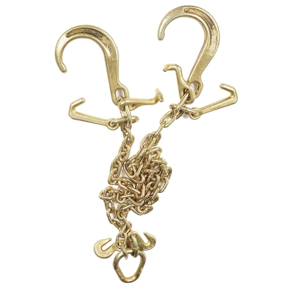 ALL-CARB 5/16 Inch G70 V-Chain Bridle with 8 Inch Medium J Hooks, T- Hook & J-Hook with Grab Hooks Replacement for Truck Wrecker