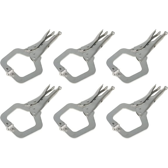 ALL-CARB 6Pcs C-Clamp 11 Inch Heavy-Duty Locking Pliers Swivel Pads Alloy Steel Heavy Duty C-Type Locking Plier Table and Tool Vise Grip