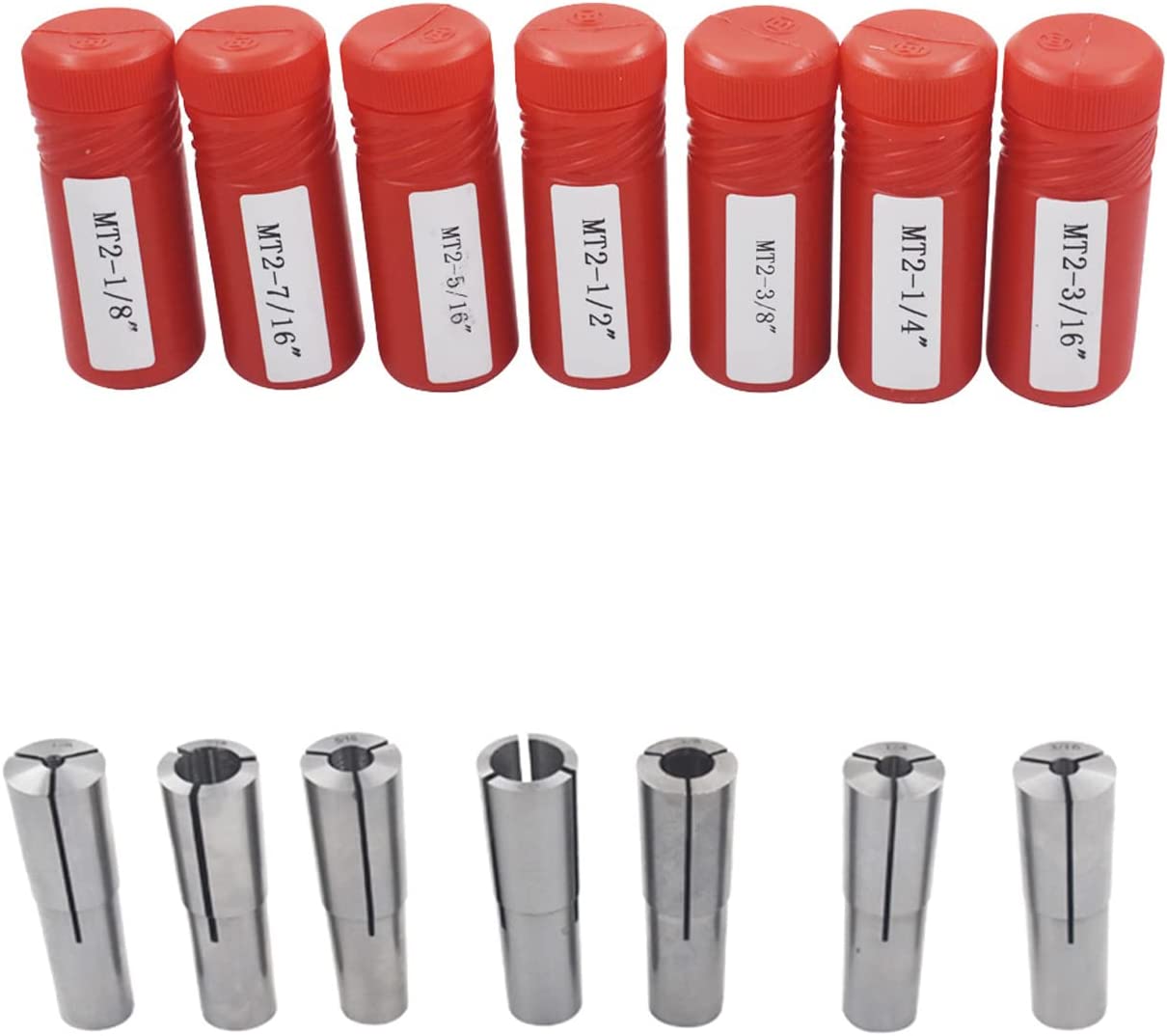 Tapper Collect Set ALL-CARB 7-Pack Precision Morse Taper Collet Set 1/8 Inch-1/2 Inch MT2 ...