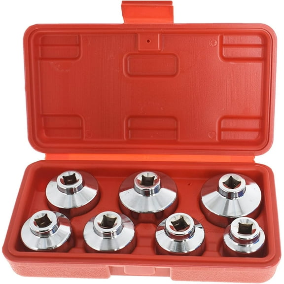 ALL-CARB 7 Piece Oil Filter Cap Wrench Tool Kit 24mm 27mm 29mm 30mm 32mm 36mm 38mm Socket Set Automotive Cartridge Oil Filter Housing (Black)