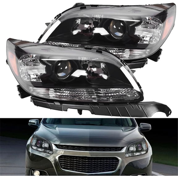 ALL-CARB Black Halogen Projector Headlight Headlamp Assembly Driver & Passenger Side Replacement for 2013-2015 Malibu with Amber Reflector Clear Lens 23294939 23294938 / GM2502362 GM2503362