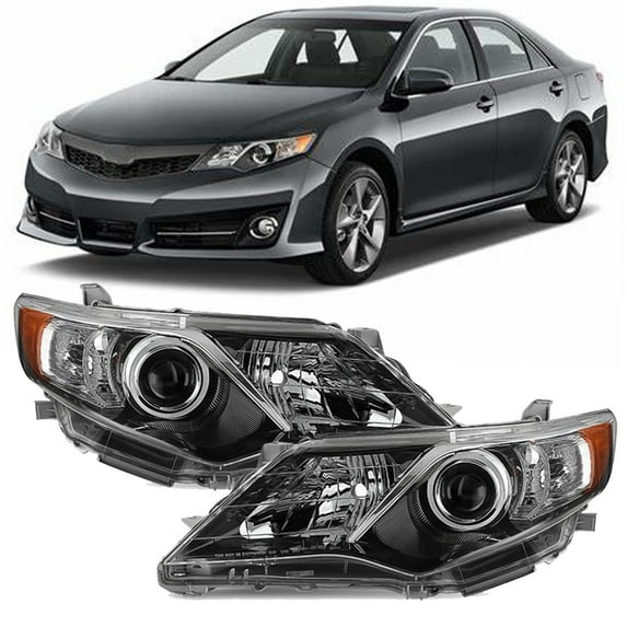 ALL-CARB Black Headlights Replacement for 2012-2014 Toyota Camry SE Models Projector Headlamps Assembly Pair Left + Right