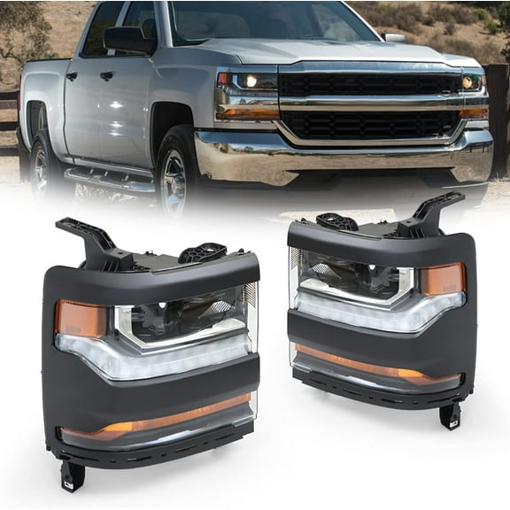 ALL-CARB Black Housing Headlights Front Head Lamps Replacement for 2016 2017 2018 Silverado 1500 HID/Xenon LED DRL Headlight Assembly Pair Left and Right Side