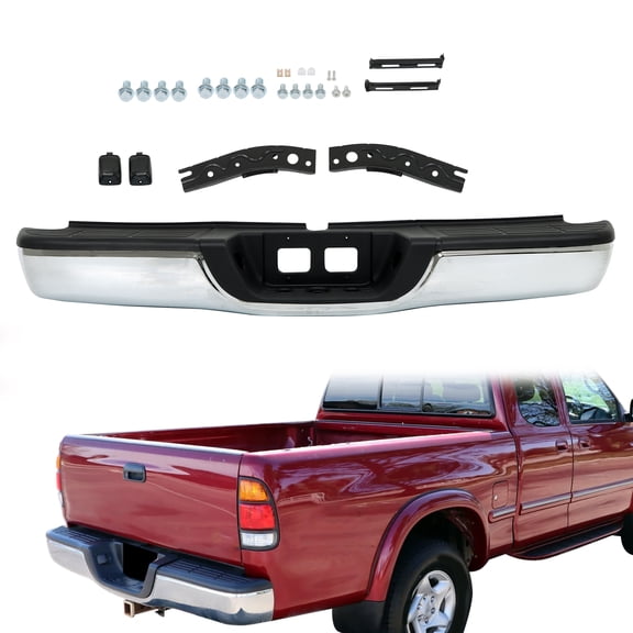 ALL-CARB Chrome Steel Rear Step Bumper Assembly Replacement for Tundra 2000-2006 Without Park Assist Sensors TO1103107