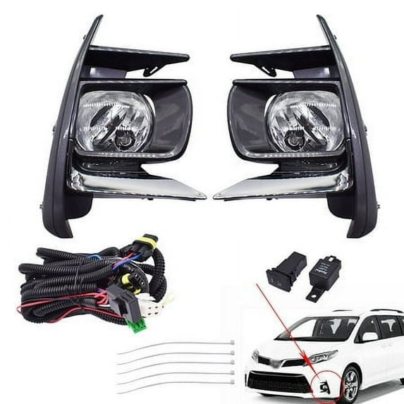 ALL-CARB Fog Light Lamp Assembly Passenger and Driver Side Replacement for 2018-2019 Toyota Sienna (BASE / L / LE / SE / XLE / LIMITED) with Bulbs+Front Bumper Fog Light Covers+Harness Switch Kit