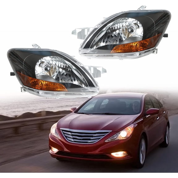 ALL-CARB Headlight Assembly Replacement for 2007-2011 Toyota Yaris Sedan Black Housing Projector Headlights Pair Passenger and Driver Side