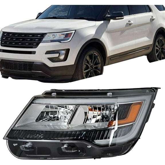 ALL-CARB Headlight Assembly w/DRL Replacement for Explorer 2016 2017 2018 Left Side Headlamps Assembly White Decorative Frame Halogen Replacement for FB5Z13008N