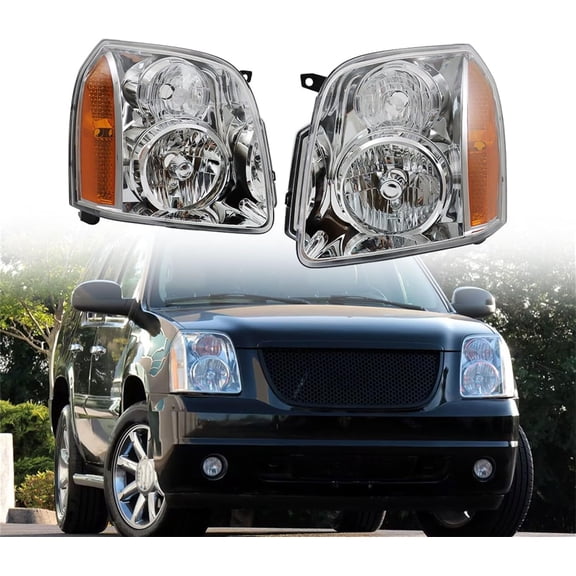 ALL-CARB Headlights Assembly for 2007-2014 Yukon Denali XL 1500 2500 Left and Right Side Chrome Headlamps GM2502265, GM2503265