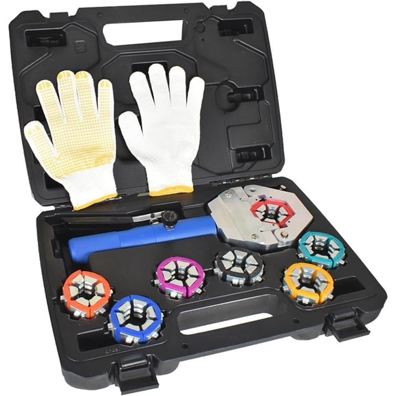 ALL-CARB Hydraulic AC Hose Crimper Kit Hydraulic Hose Crimper Hydra-Crimp 71500 Hydraulic Hose Crimping Tool with 7 Pairs of Dies Set Fit for Barbed and Beaded Hose Fittings