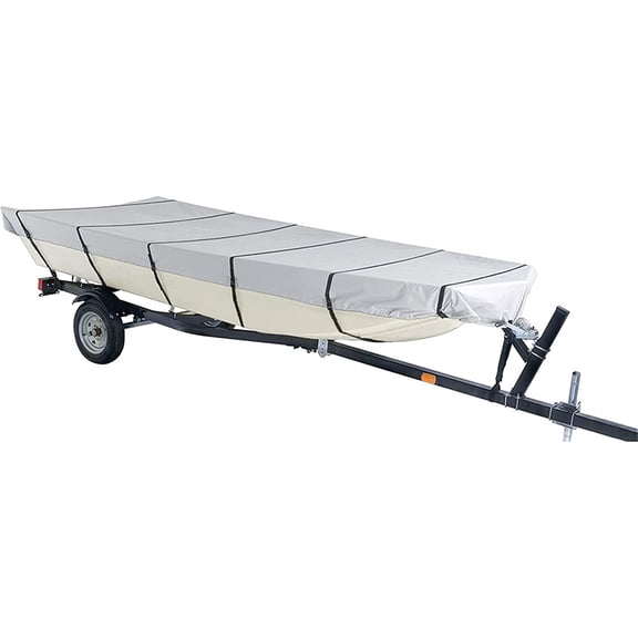 ALL-CARB Jon Boat Cover 14ft 600D Waterproof Heavy Duty Marine Grade Polyester Grey