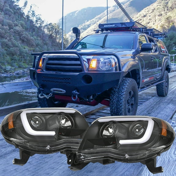 ALL-CARB LED Tube Headlights Front Head Lamps Replacement for 2005-2011 Toyota Tacoma Projector Headlights Pair Left+Right Side (Passenger Driver Side)