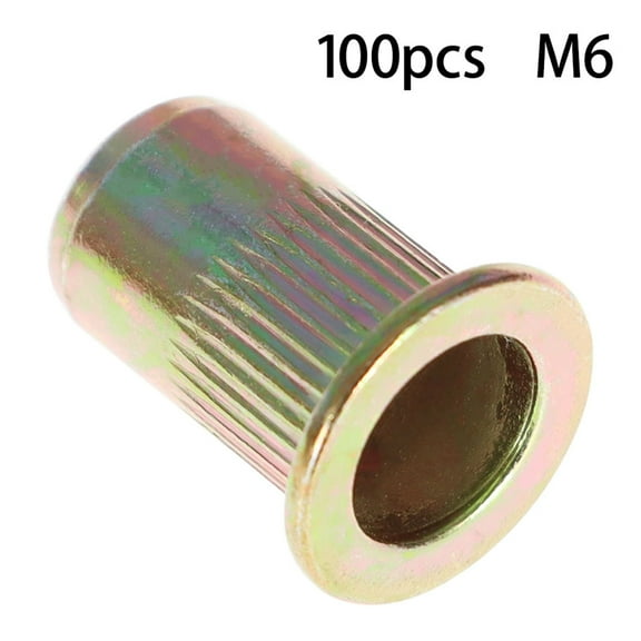 ALL-CARB M6 Metric Carbon Steel Rivet Nut Flat Head Threaded Insert Nutsert 100 Pcs