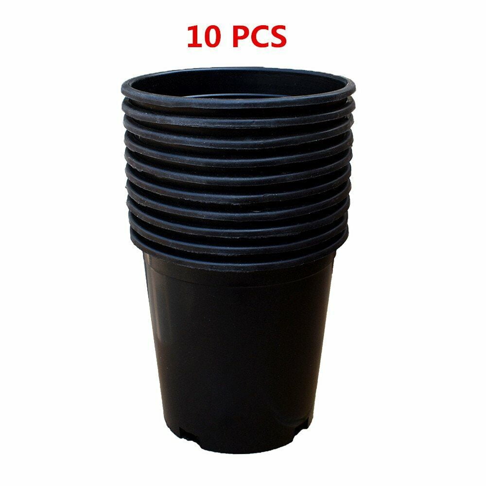 Black Cylindrical Nursery Pots with Drainage Holes, 5 Gallon, Set of 10