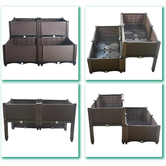 ALL-CARB Plant Grow Box Elevated Raised Garden Bed Kits Fit for Flower Vegetable Grow Brown 4-Piece Set