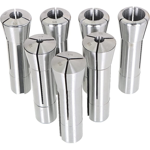 ALL-CARB R8 Collet Set 1/8-7/8 Inch Fit for Various R8 Mill Spindle Taper Bore 0.0005 TIR 7 Pack
