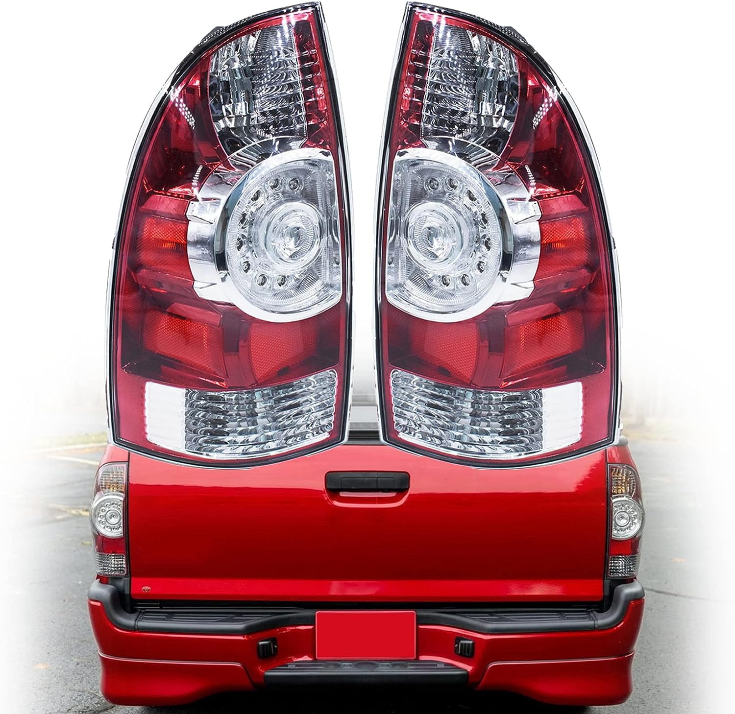 ALL-CARB Red Clear LED Rear Tail Brake Lights Replacement for 2005-2015 Toyota Tacoma Left and Right Side Tail Lights