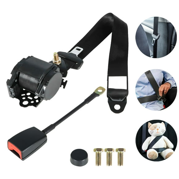 ALL-CARB Universal 3 Point Retractable Car Seat Belt Bolt Automatic Safety Strap Buckle