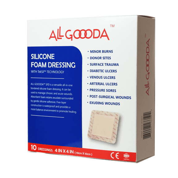 ALL GOOODA Silicone Foam Dressing 4x4, Medical Grade Waterproof Wound Dressing, Box of 10
