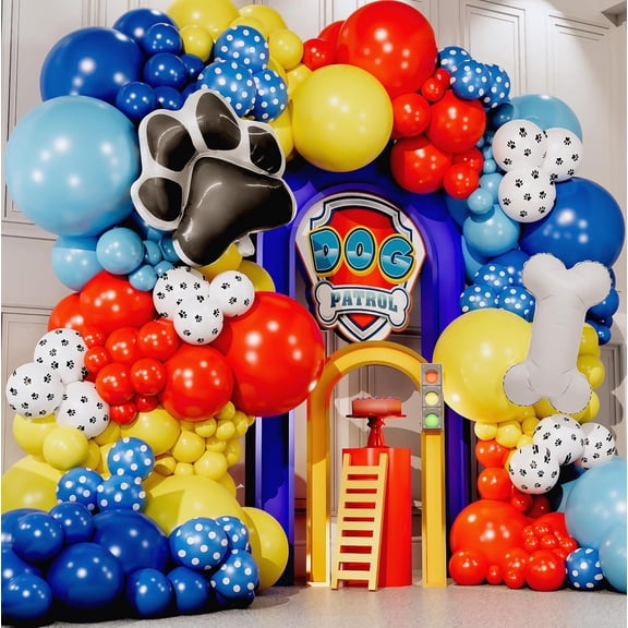 ALL-IN-1 Paw Balloons Garland Arch Kit with BONUS Dog Bone & Paw Print Balloons for Paw Birthday Decorations Paw Balloons Backdrop, Paw Party Supplies for 3rd yo Boy