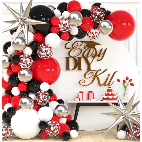2026 New Red Black White Balloon Arch Kit, All-in-One Balloon Garland for Birthday, Graduation and Party Decor