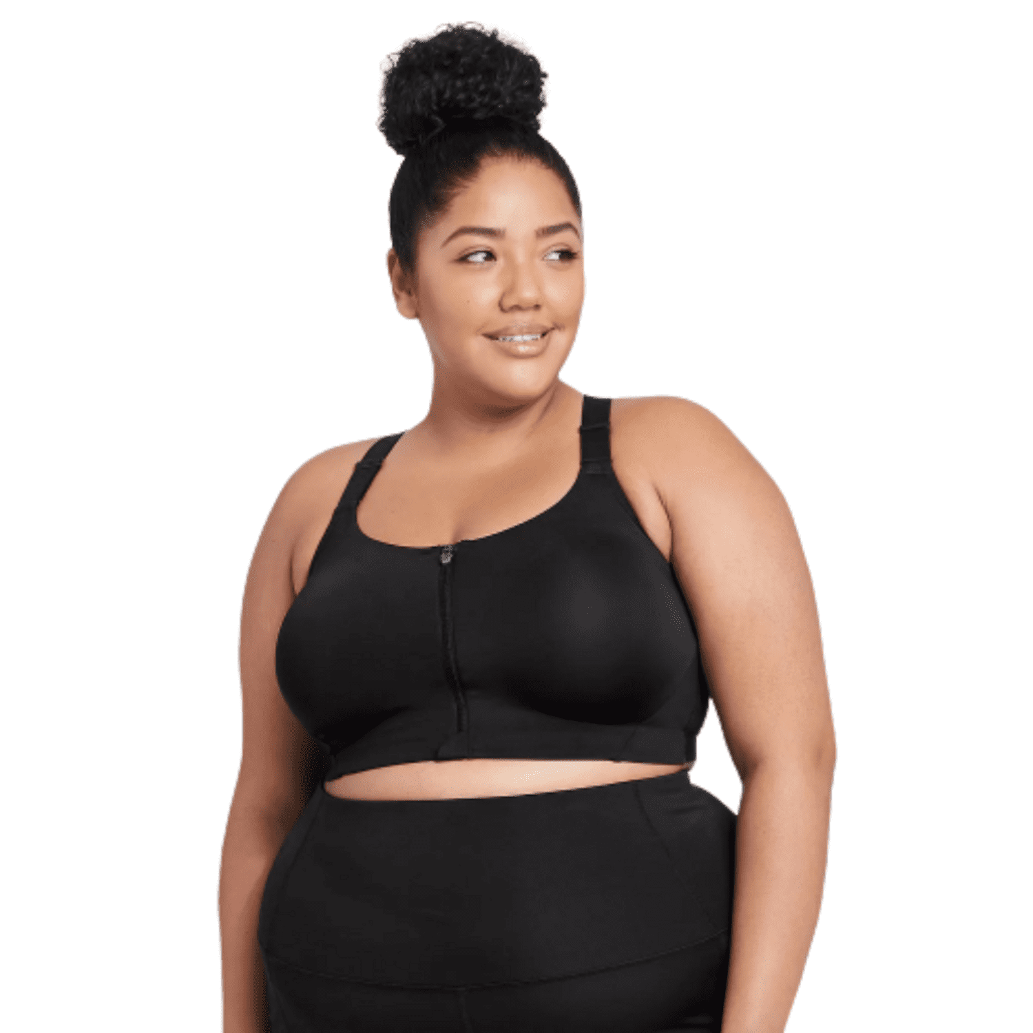 ALL IN MOTION Women's Plus Size High Support Zip Front Bra Black