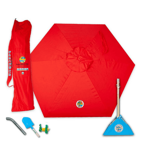 ALL-IN-ONE BEACH UMBRELLA SYSTEM. Includes ULTRA Base (compliant with the ASTM F3681-24 Beach Umbrella Safety Standard). (Bold Breaker Red)