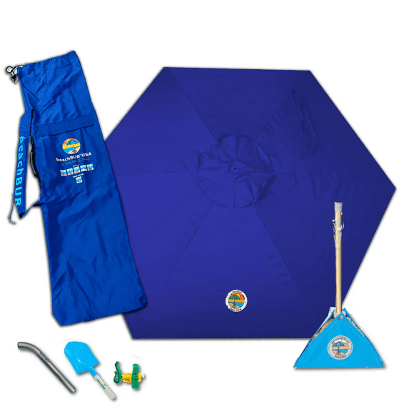 ALL-IN-ONE BEACH UMBRELLA SYSTEM. Includes ULTRA Base (compliant with the ASTM F3681-24 Beach Umbrella Safety Standard). (Deep Ocean Blue)