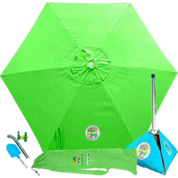 ALL-IN-ONE BEACH UMBRELLA SYSTEM. Includes ULTRA Base (compliant with the ASTM F3681-24 Beach Umbrella Safety Standard). (Lime Lounger Green)
