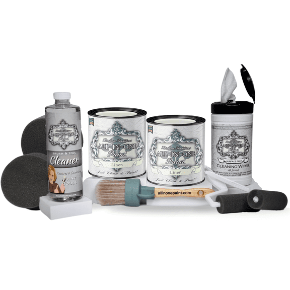 ALL-IN-ONE Paint by Heirloom Traditions, 2 Quart Cabinet Paint Bundle and Tool Kit - Linen (off-white)